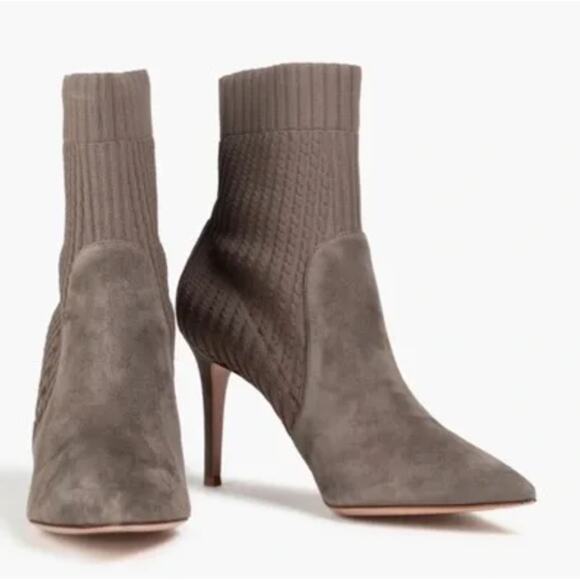 GIANVITO ROSSI taupe gray brown stiletto suede leather pointed Katie sock boots - Picture 5 of 12